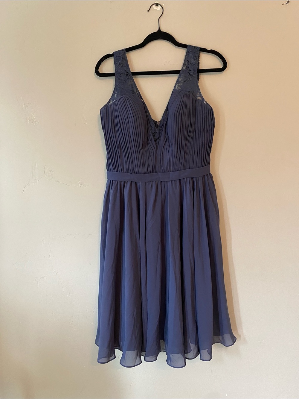 JJs House Dusty Blue Midi Chiffon V-Neck Dress